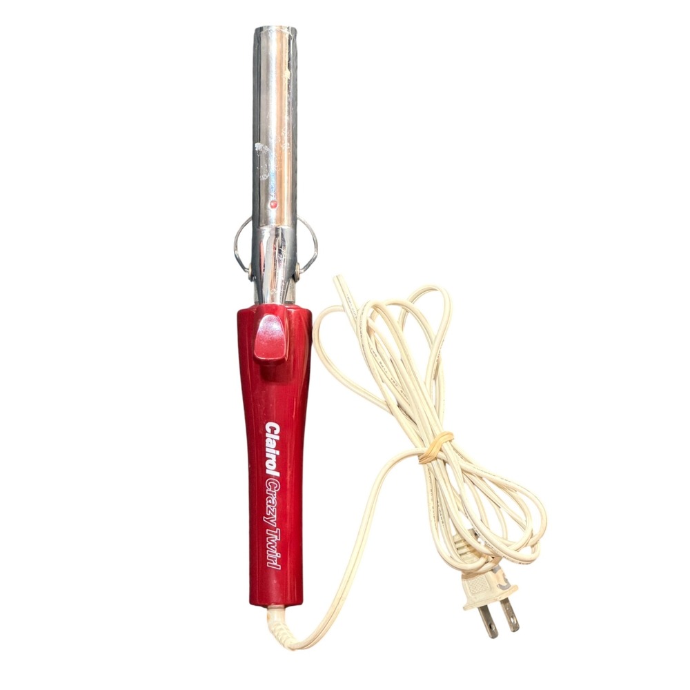 Clairol Crazy Twirl Curling Iron Red Chrome Vintage Hair Styling Slim Barrel